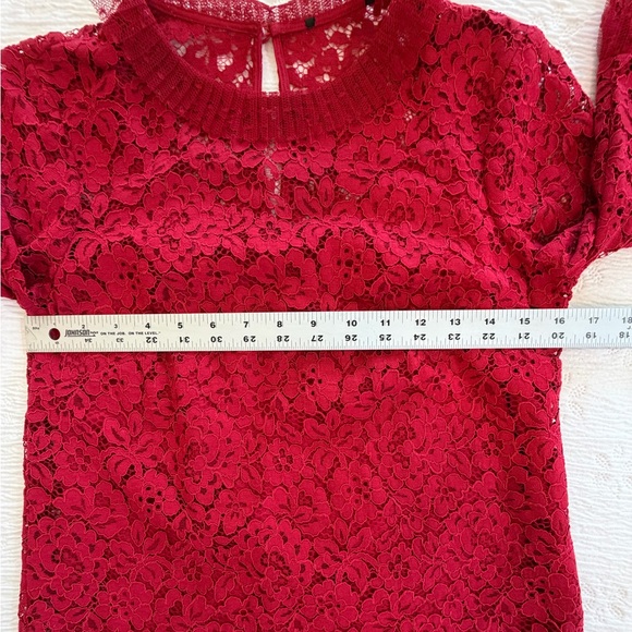 J. Crew Red Lace Blouse long sleeves size M - Picture 3 of 8
